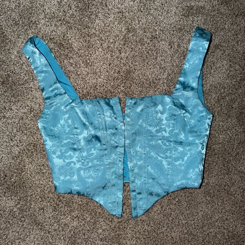 Princess Polly Blue Brocade Crop Top